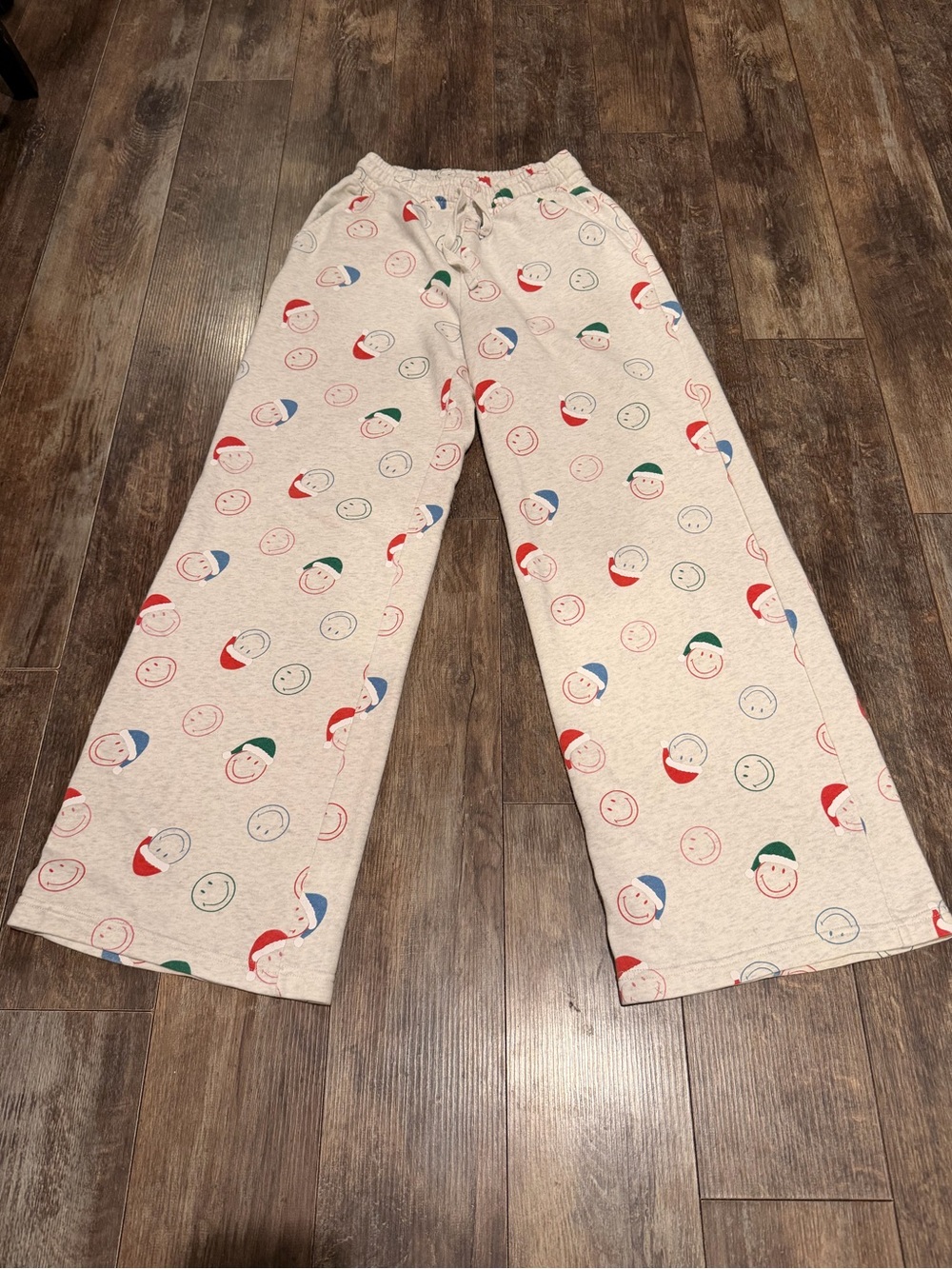 American Eagle- Smiley Face Pajama Pants - Cream with Red, Green & Blue